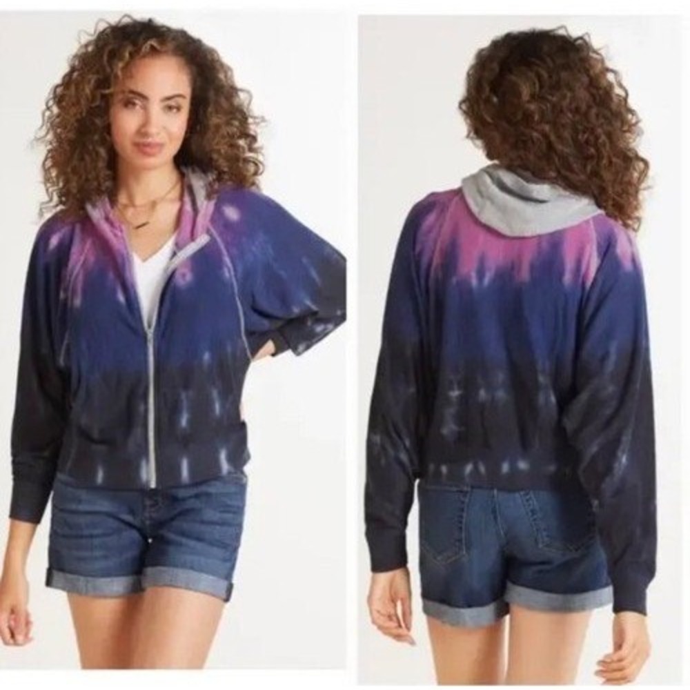 Chaser Zip‎ Up Hoodie Women Small Purple Blue Tie Dye Cropped Dolman CW8517EVE